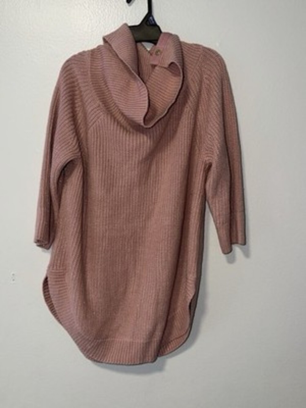 89th + Madison Pink Solid Knit Cowl Neck Pullover Sweater Button Accent L